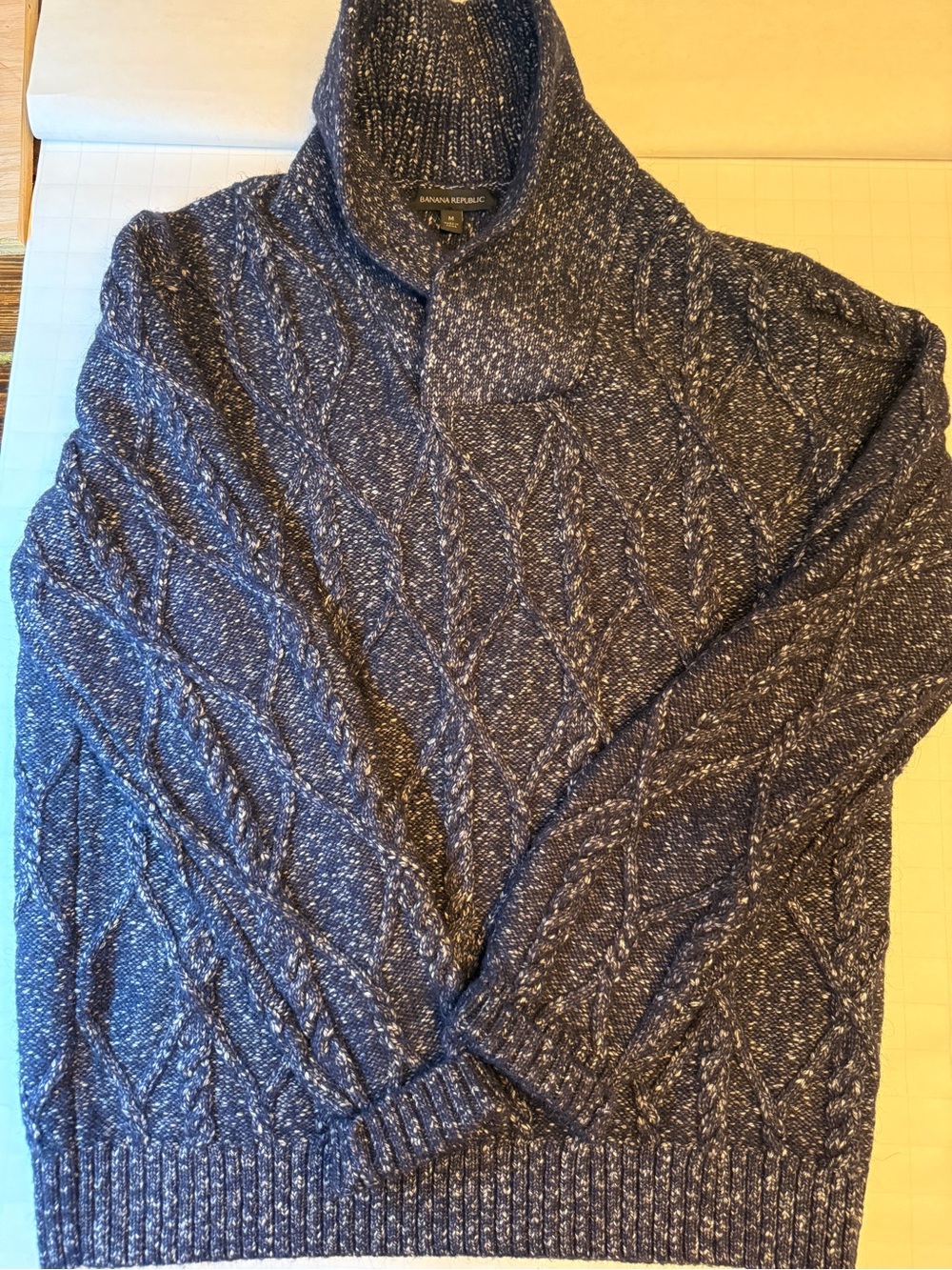Banana Republic Men’s Navy Marled Cable Turtleneck Sweater